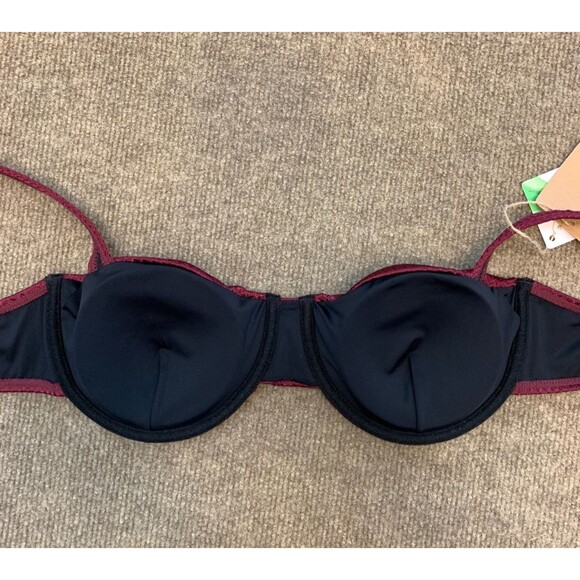 Berlook Bikini Top Womens M Textured Ruched Underwire Burgandy Beach Pool - Picture 5 of 8